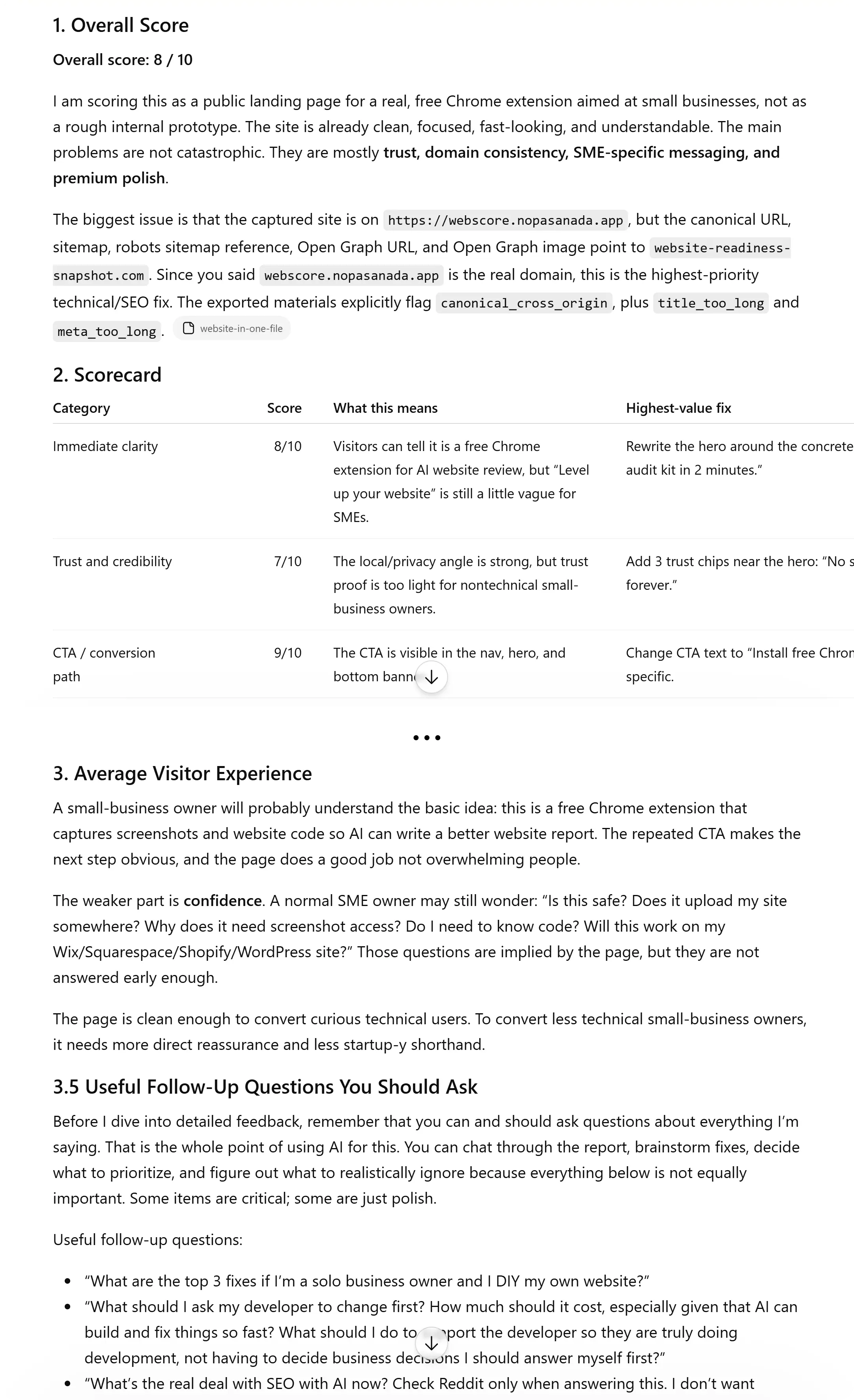 Example AI report, page 1